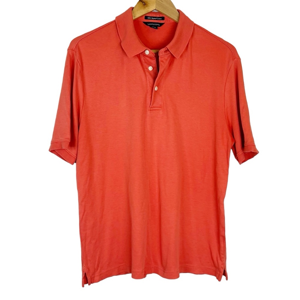 EUC Land’s End Men's Orange Short Sleeve Cotton Supima Polo Shirt